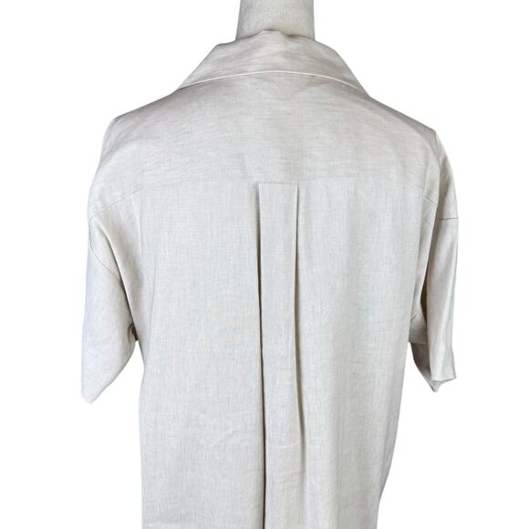 Preston & York Neutral Tan Linen Blend V-neck Collared Knee Length Shift Dress - Picture 6 of 11